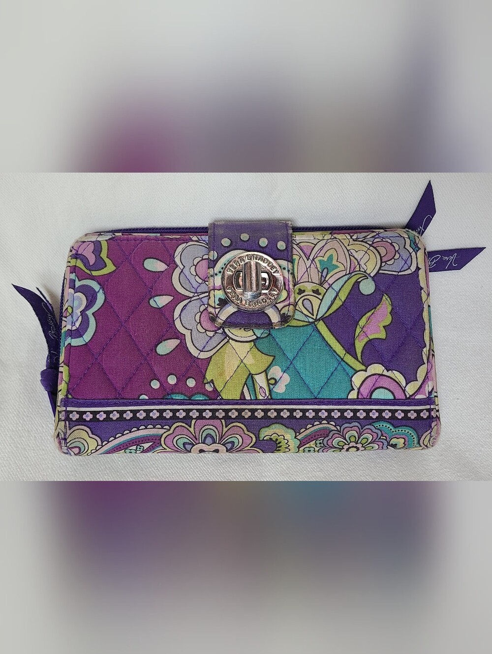Vera Bradley Purple Paisley Quilted Wallet with Turnlock
